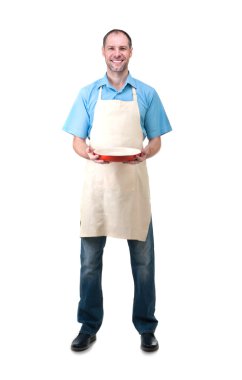 yakışıklı bir adam bir çanak tutan,