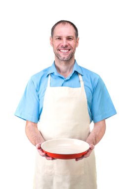 yakışıklı bir adam bir çanak tutan,