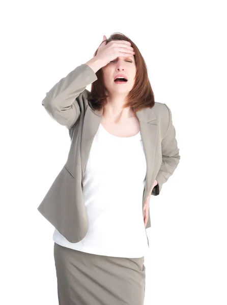 Donna d'affari in stress tenendo la testa — Foto Stock