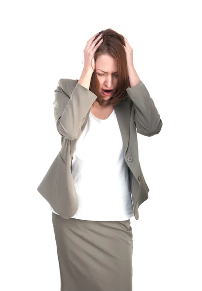 Mujer de negocios en tensión con la cabeza — Stockfoto