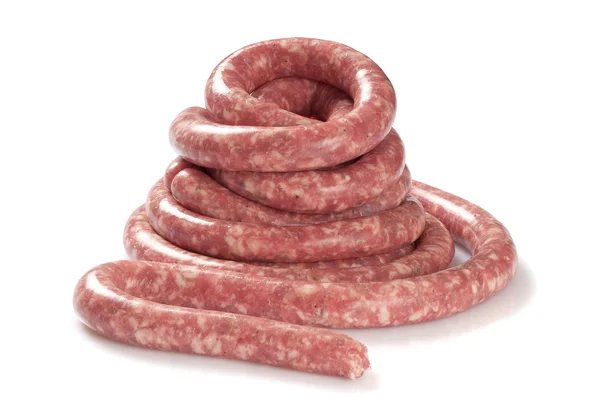 A natural raw sausage on white — Stock Photo, Image