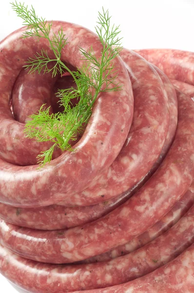 A natural raw sausage on white — Stock Photo, Image