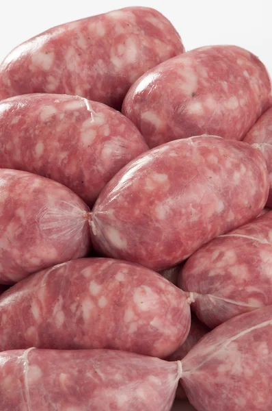 A natural raw sausage on white:toscanelli — Stock Photo, Image