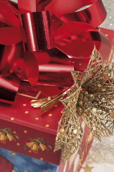 Christmas baubles on background of defocused lights — Stock Photo, Image