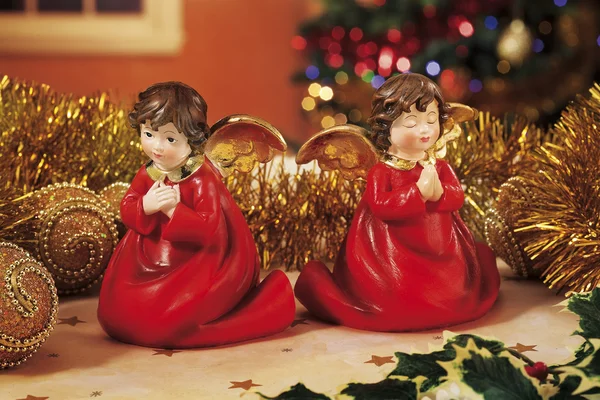 Christmas baubles on background of defocused lights — Stock Photo, Image