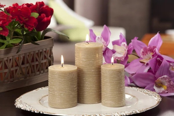 Still life of home lighting candles — Stock Photo, Image