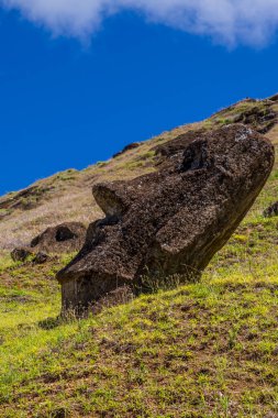 Paskalya Adası 'ndaki Rano Raraku Volkanı' ndaki Moai heykelleri, Rapa Nui Ulusal Parkı, Şili