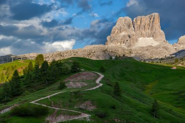 Trentino 'daki Dolomiti Dağı' ndaki manzara ormanı.