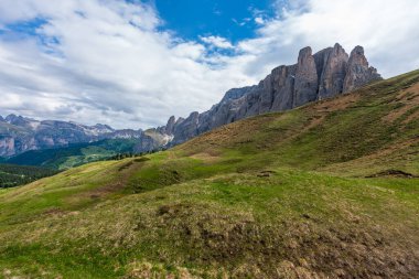 Trentino 'daki Dolomiti Dağı' ndaki manzara ormanı.