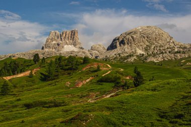 Trentino 'daki Dolomiti Dağı' ndaki manzara ormanı.