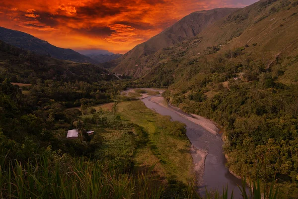 Valle Del Fiume Montagne Colombia Tramonto — Foto Stock