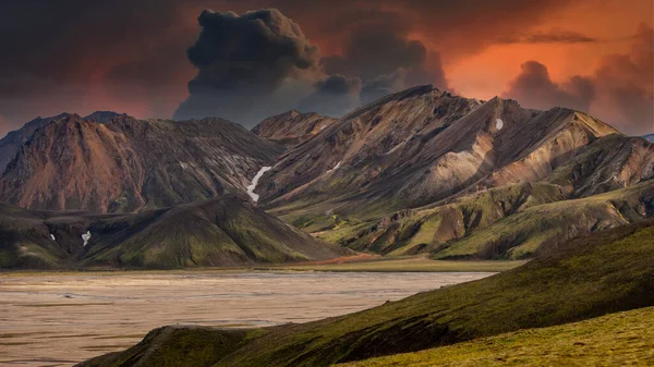 Landscape View Landmannalaugar Colorful Mountains Glacier Iceland — Stockfoto