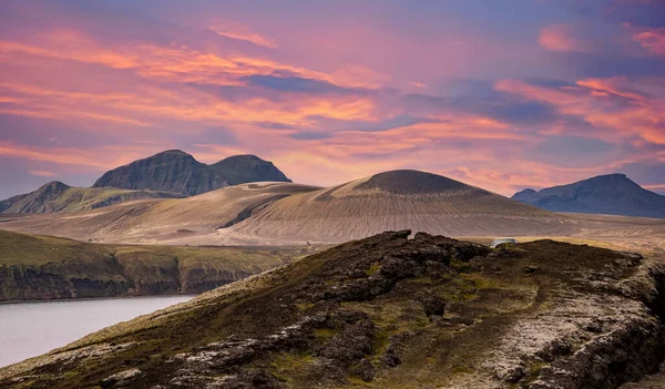 Landschaft Blick Auf Landmannalaugar Bunte Berge Und Gletscher Island — Stockfoto