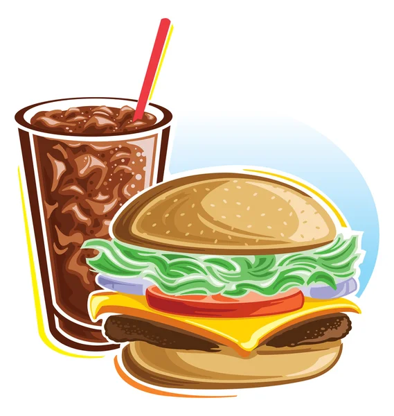 Cheeseburger e cola —  Vetores de Stock
