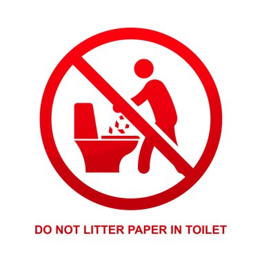 Beyaz arkaplan vektör illüstrasyonunda tuvalet işaretinde çöp atma.