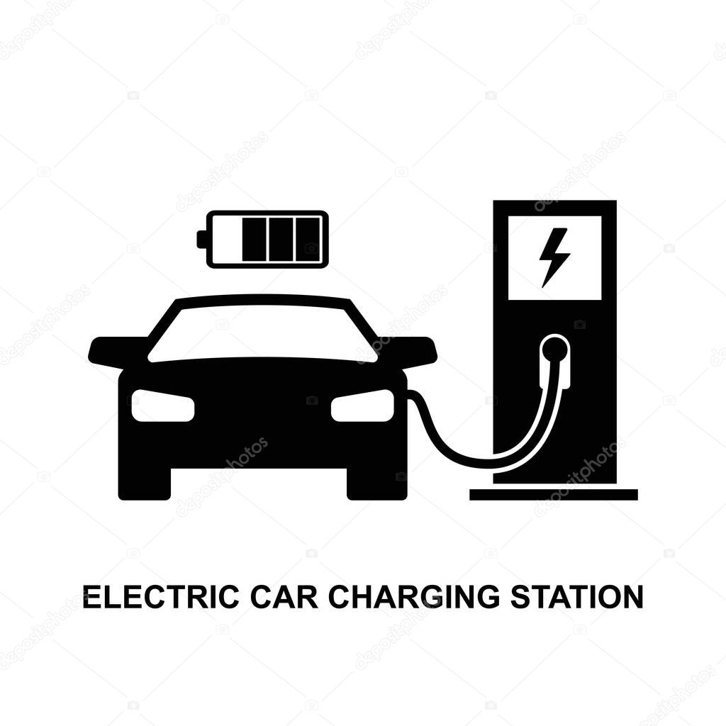 Electric car charging station icon isolated on white background vector illustration.