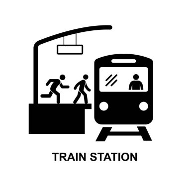 Beyaz arkaplan vektör illüstrasyonunda izole edilmiş tren istasyonu simgesi.