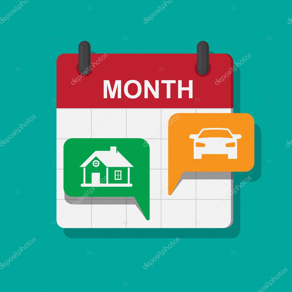 Car and house installment payment icon,installment payment plan concept,pay for car and house rent deadline reminder.