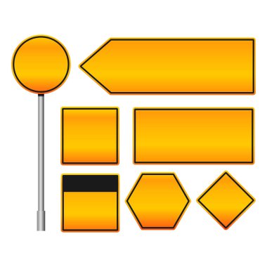 Beyaz arkaplan vektör illüstrasyonunda boş yol sarı işaretleri kümesi.