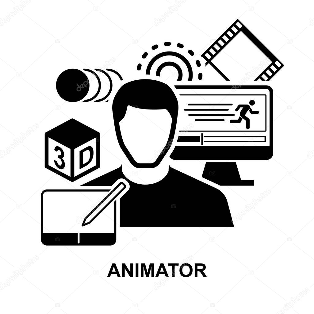 Animator icon isolated on white background vector illustration.