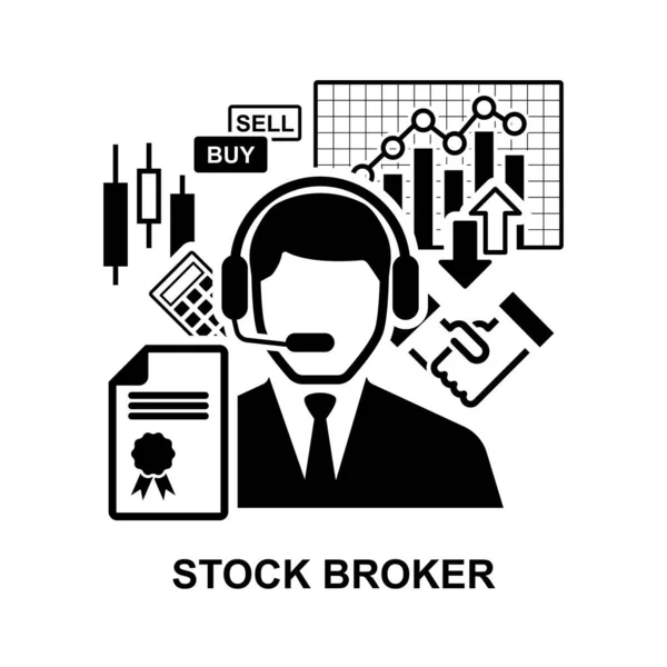 Icona Broker Azionario Isolato Sfondo Bianco Vettoriale Illustrazione — Vettoriale Stock