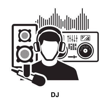 DJ simgesi beyaz arkaplan vektör çiziminde izole edildi.