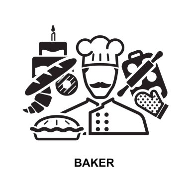 Beyaz arkaplan vektör illüstrasyonunda Baker simgesi izole.