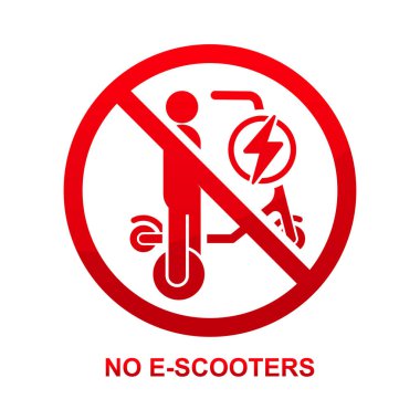 Arkaplan vektör illüstrasyonunda beyaza izole edilmiş bir e-scooter işareti yok.