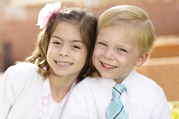 Portrait of two cute kids formal dress — Stock Photo, Image