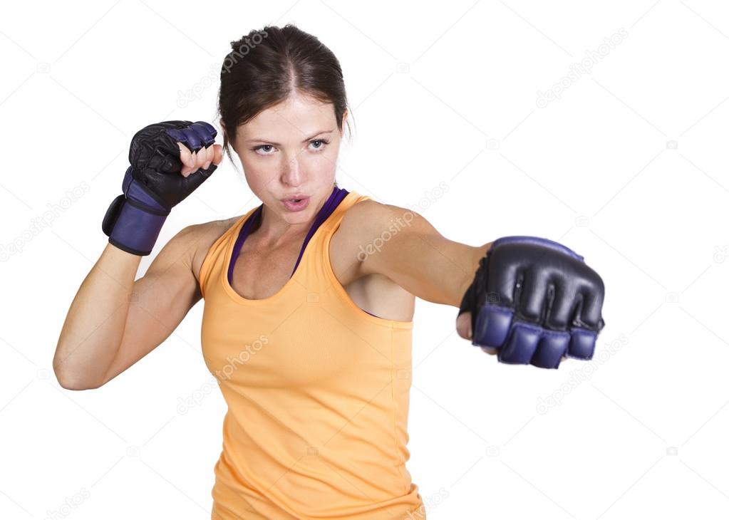 Beautiful woman boxing and fitness training