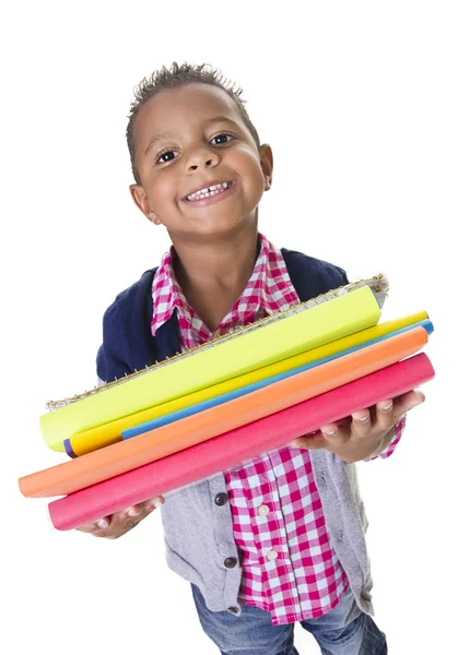 Söta olika lilla student bära skolböcker — Stockfoto