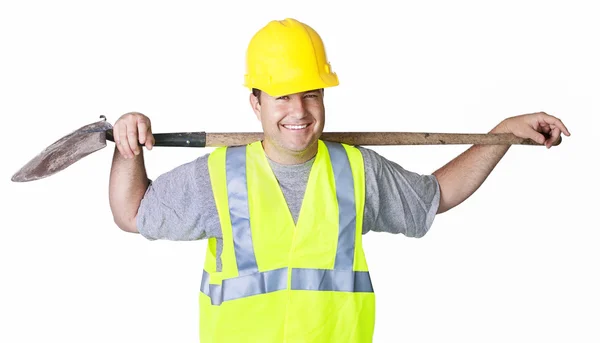 Robust manlig arbetstagare isolerad på vit — Stockfoto