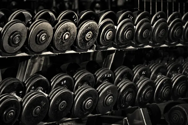 Linha de mão Barbells equipamento de treinamento de peso — Fotografia de Stock