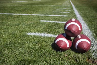 bir futbol sahası üzerinde futbol topları