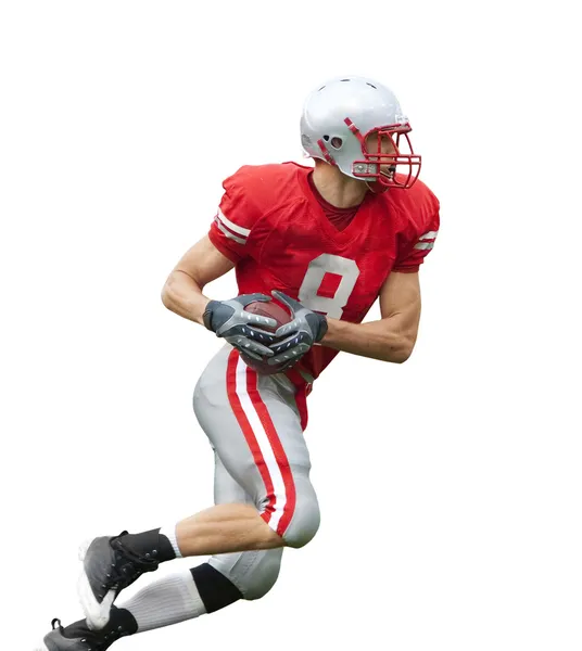 Football Player running with the ball isolated on a white background — Stock Photo, Image