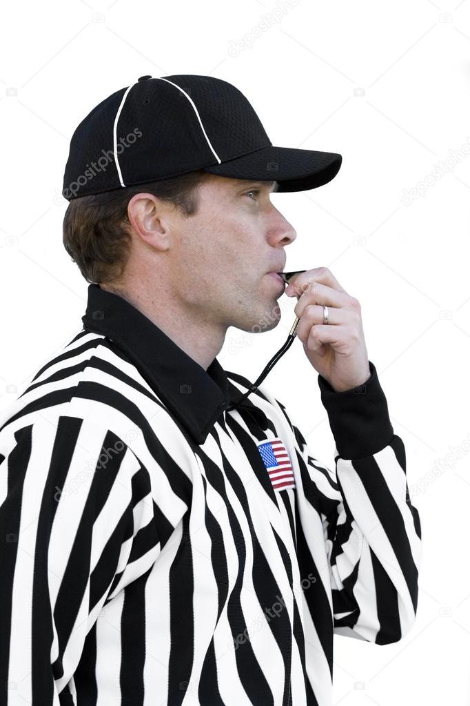 Football Referee Blowing Whistle