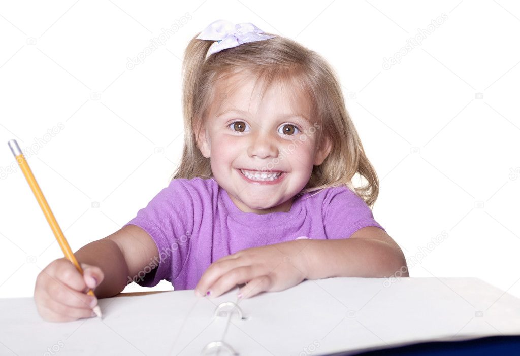 little girl learning to write