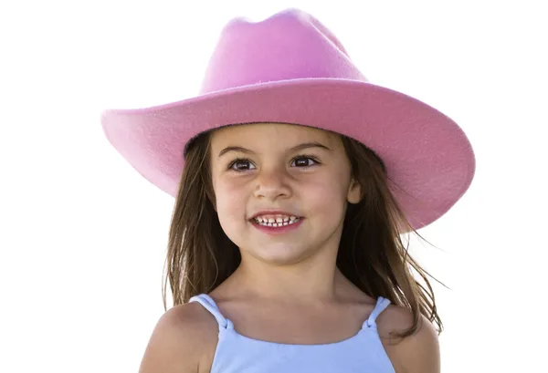 Glad liten flicka med cowboyhatt på — Stockfoto