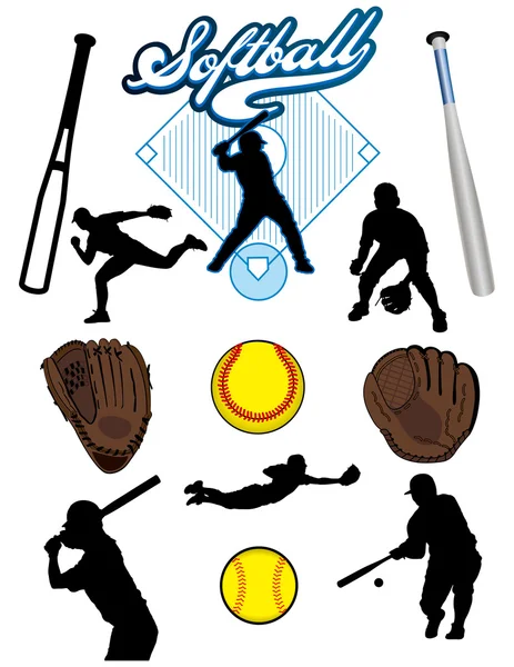 Softball elemek gyűjteménye — Stock Vector