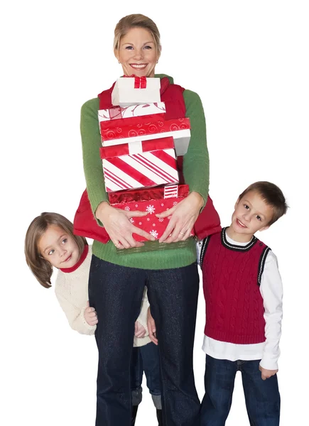 Christmas Shopping Mother with presents for her Kids — Stock Photo, Image