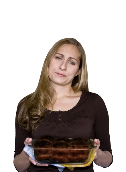 Woman with burnt food — Stock Photo, Image