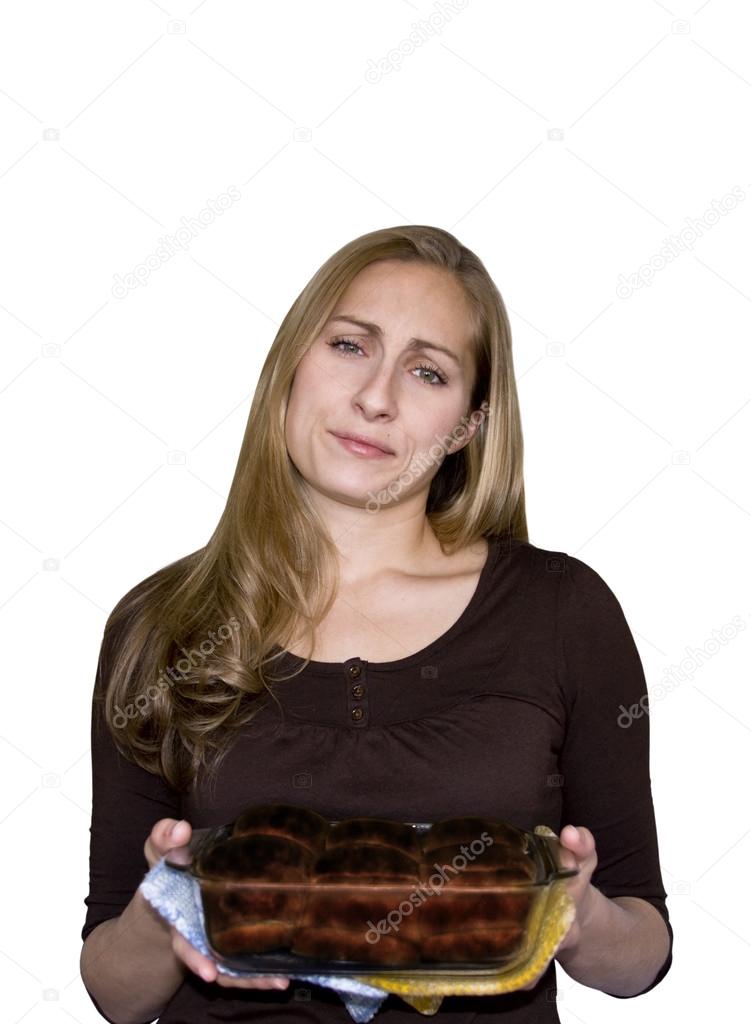 Woman with burnt food