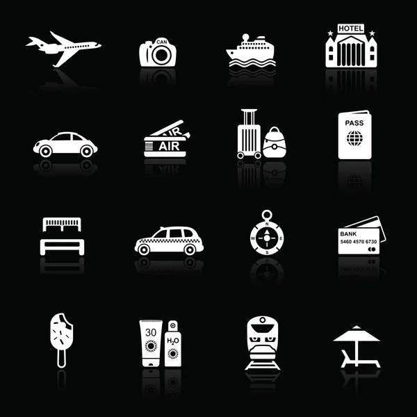 Travel icons white on black — Stock Vector