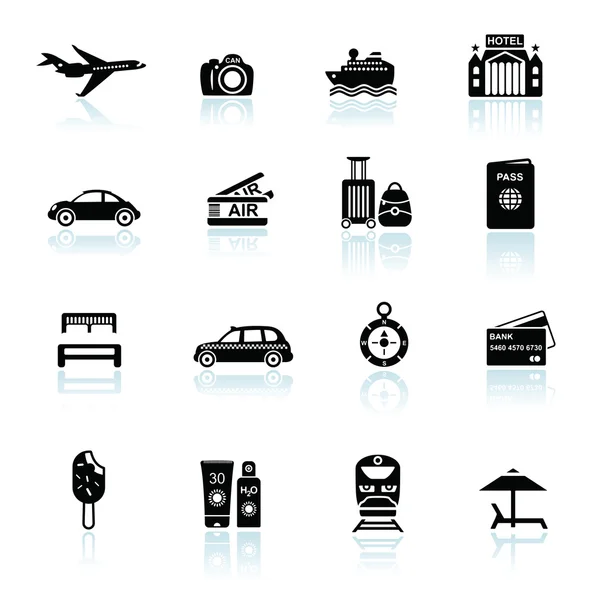 Travel icons black on white — ストックベクタ