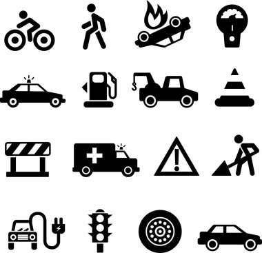 trafik simgeler siyah üzerine beyaz