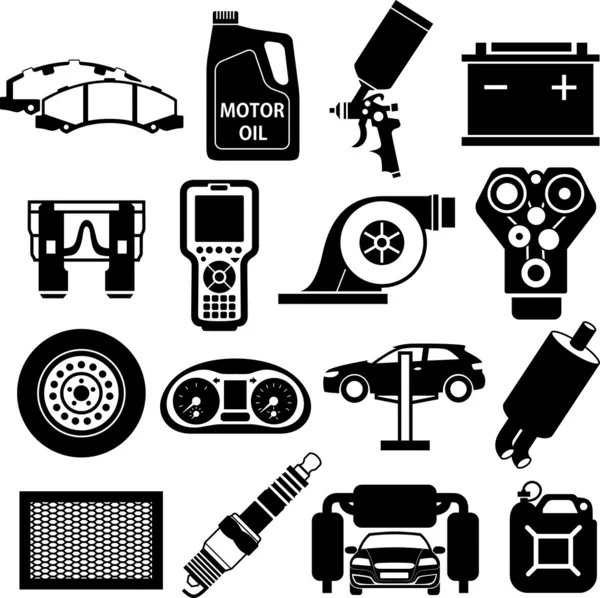 Auto service pictogrammen zwart — Stockvector