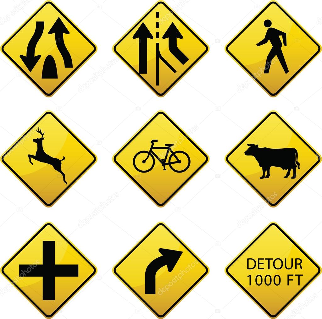 Warning traffic signs icons