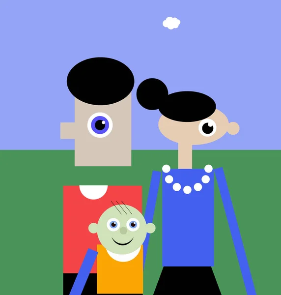 Familia joven con ilustración de niño pequeño — Vector de stock