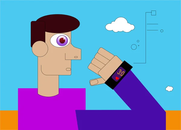 Man med smartwatch illustration — Stock vektor