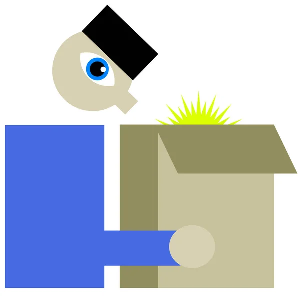 Unboxing, homme ouverture grande boîte — Image vectorielle